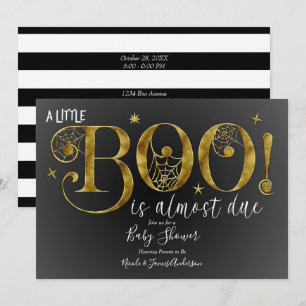 Invitación Oro Negro Blanco BOO Fiesta de Bebé Elegante