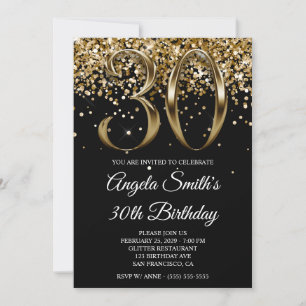 Invitación Oro Negro Brillante Mirada Metálica Cumpleaños 30