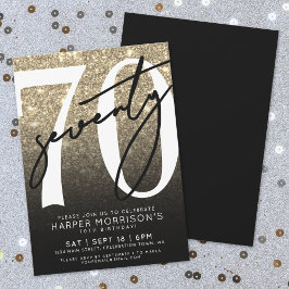 Invitación Oro Negro Brillo 70 Cumpleaños