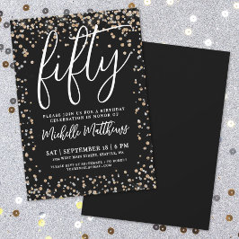 Invitación Oro Negro Brillo Cumpleaños 50