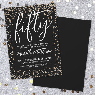 Invitación Oro Negro Brillo Cumpleaños 50