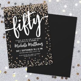 Invitación Oro Negro Brillo Cumpleaños 50