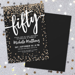Invitación Oro Negro Brillo Cumpleaños 50