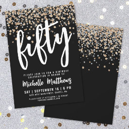 Invitación Oro Negro Brillo Cumpleaños 50