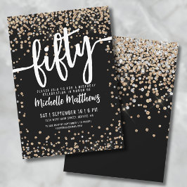 Invitación Oro Negro Brillo Cumpleaños 50