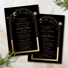 Invitación Oro negro celeste bilingüe quinceañera española