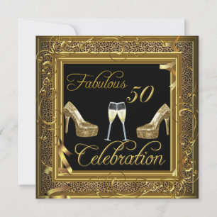 Invitación Oro Negro Champagne Celebración de los 50 Fabuloso