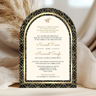 Invitación Oro Negro Código QR Sikh Arco Nupcial Marroquí