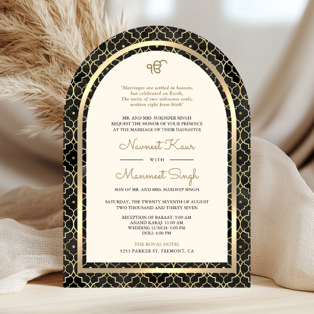 Invitación Oro Negro Código QR Sikh Arco Nupcial Marroquí (Subido por el creador)