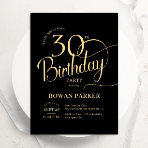 Invitación Oro Negro Cumpleaños 30 Elegante Escritura