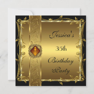 Invitación Oro Negro Cumpleaños 35 Floral Elegante Clásico