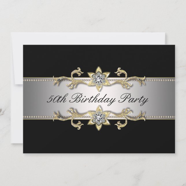 Invitación Oro Negro Cumpleaños 50 de Mujer (Anverso)