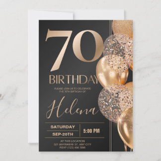 Invitación Oro Negro Cumpleaños 70 Glamour
