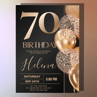 Invitación Oro Negro Cumpleaños 70 Glamour