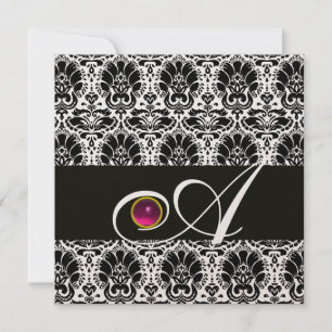 Invitación ORO NEGRO DAMASCO MONOGRAMA Rosa Fuchsia Amatista