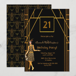 Invitación oro negro de 21 años 1920 art deco