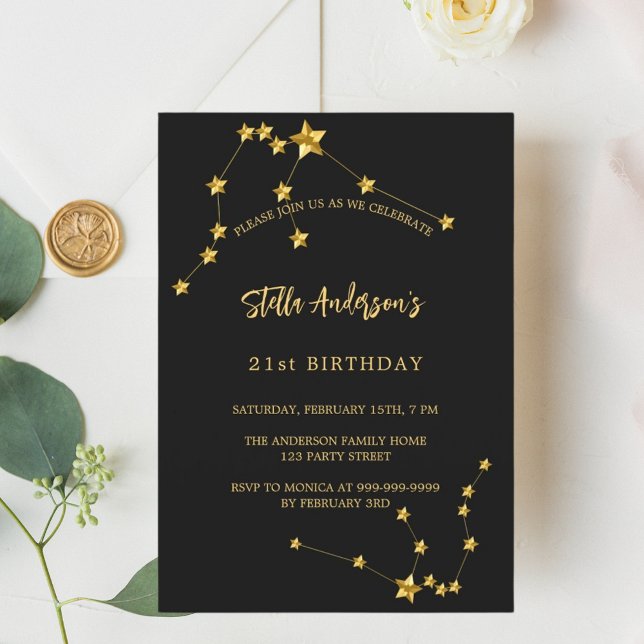 Invitación Oro negro de cumpleaños Constelación de estrellas  (Subido por el creador)