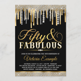 Invitación Oro Negro Diamante Goteo Fabuloso Cumpleaños 50 Fi