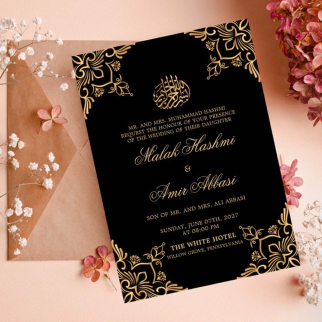 Invitación Oro Negro Diseño Oriental Boda musulmán islámico (Subido por el creador)