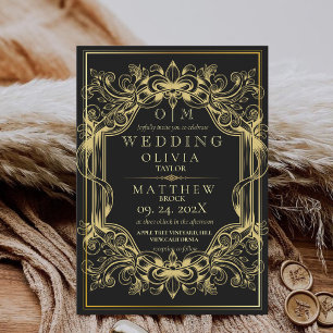 Invitación Oro negro Elegante Boda bohemio ornamentado