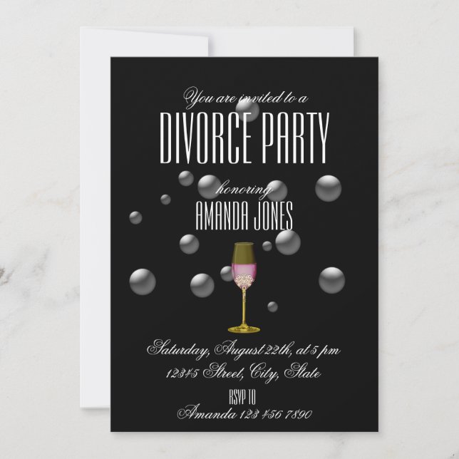 Invitación Oro negro elegante fiesta de divorcio de champán (Anverso)
