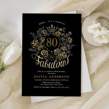 Oro Negro Elegante Floral 80 y Cumpleaños Fabuloso