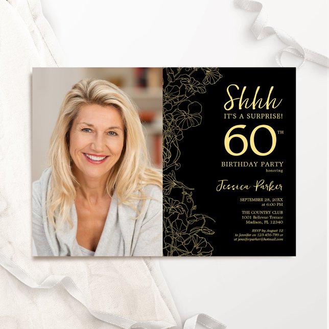 Invitación Oro Negro Elegante foto sorpresa 60 cumpleaños (Subido por el creador)
