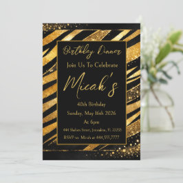 Invitación Oro Negro Estampado Animal Rayas Puntos Lujo Moder