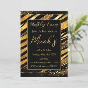 Invitación Oro Negro Estampado Animal Rayas Puntos Lujo Moder
