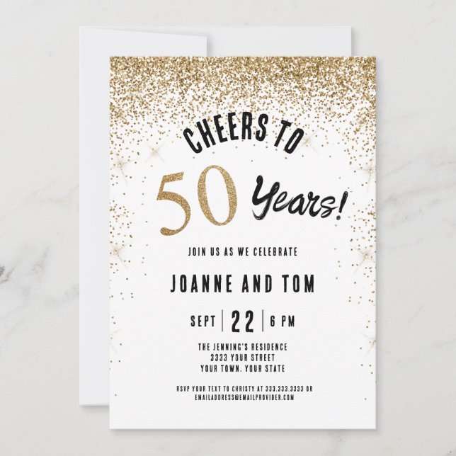 Invitación Oro Negro Feliz 50 Aniversario de Boda  (Anverso)