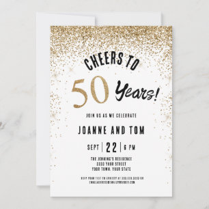 Invitación Oro Negro Feliz 50 Aniversario de Boda 