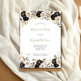 Invitación Oro Negro Floral Elegante Fiesta de Jubilación par
