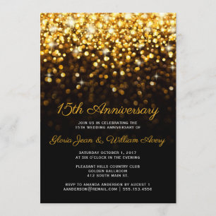 Invitación Oro Negro Glamour de Hollywood 15º Aniversario de 