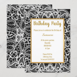 INVITACIÓN ORO NEGRO LACE ORO TRIM ELEGANTE CUMPLEAÑOS