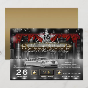 Invitación Oro Negro Luces Rojas de la Ciudad Limo Fiesta de 