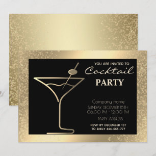 Invitación Oro negro lujo fiesta cóctel de vacaciones 