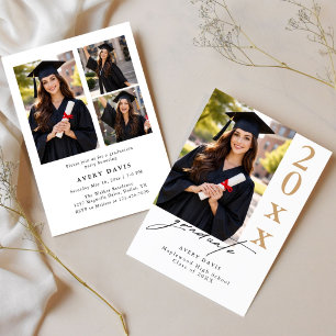 Invitación Oro Negro Lujo Moderno Casual Foto Graduación