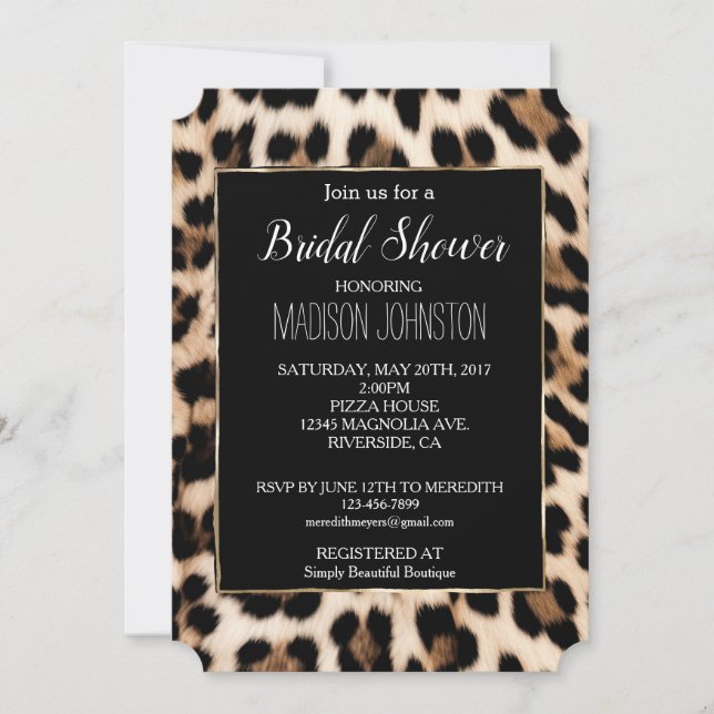 Invitación Oro Negro Marrón Crema Leopardo (Anverso)