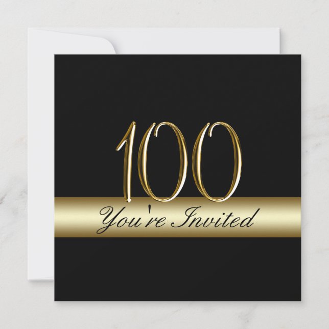 Invitación Oro negro Metalizado impreso 100 cumpleaños (Anverso)