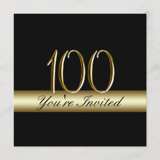 Invitación Oro negro Metalizado impreso 100 cumpleaños