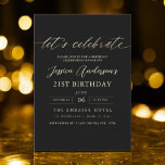 Invitación Oro Negro minimalista 21 cumpleaños<br><div class="desc">¡Celebra que el 21 sea de estilo con un Minimalista guión negro y una invitación de cumpleaños dorado! Con elegantes acentos en negro y oro, elegante tipografía de guiones y un diseño limpio y moderno, esta invitación marca el tono para una sofisticada celebración. Ideal para cualquier tipo de evento, desde...</div>