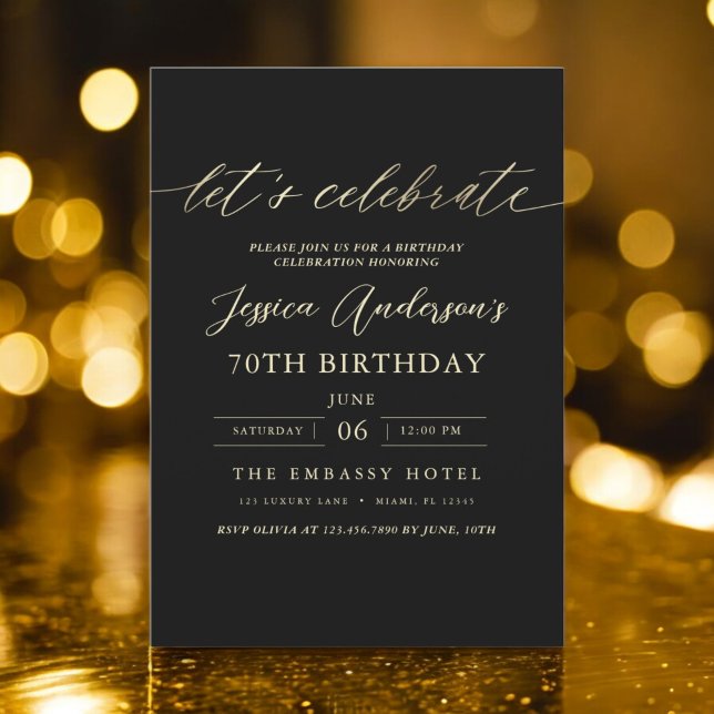Invitación Oro Negro minimalista 70 cumpleaños (Subido por el creador)