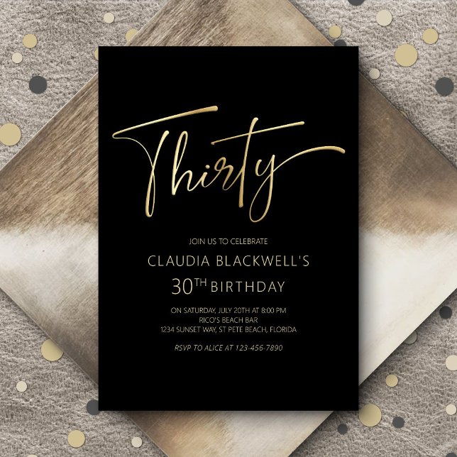 Invitación Oro negro Minimalista moderno 30 cumpleaños (Subido por el creador)