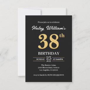 Invitación Oro Negro Minimalista Moderno Cumpleaños 38 Simple