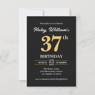 Invitación Oro negro Minimalista moderno simple 37 cumpleaños