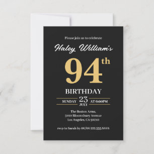Invitación Oro Negro Minimalista Moderno Simple Cumpleaños 94