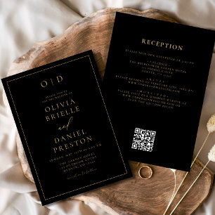 Invitación Oro negro minimalista todo en un Boda de código QR