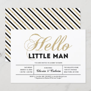 Invitación Oro, negro   Moderna Typography Boy Baby Shower