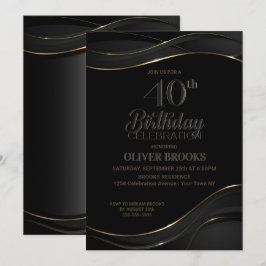 Invitación Oro negro moderno 40.º Fiesta de cumpleaños