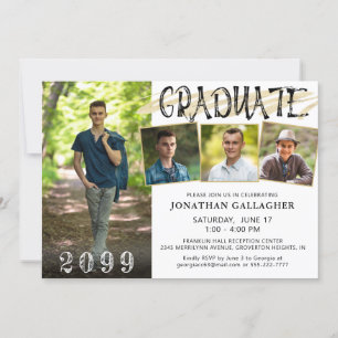 Invitación Oro Negro Moderno 4 Fotos Graduado Leído De Mano